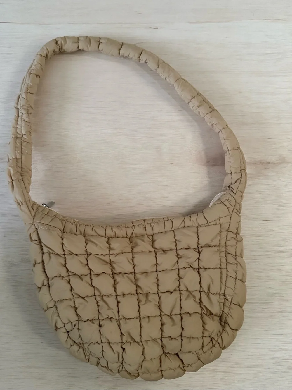 Beige Quilted Shoulder Bag - Stylish Padded Carryall